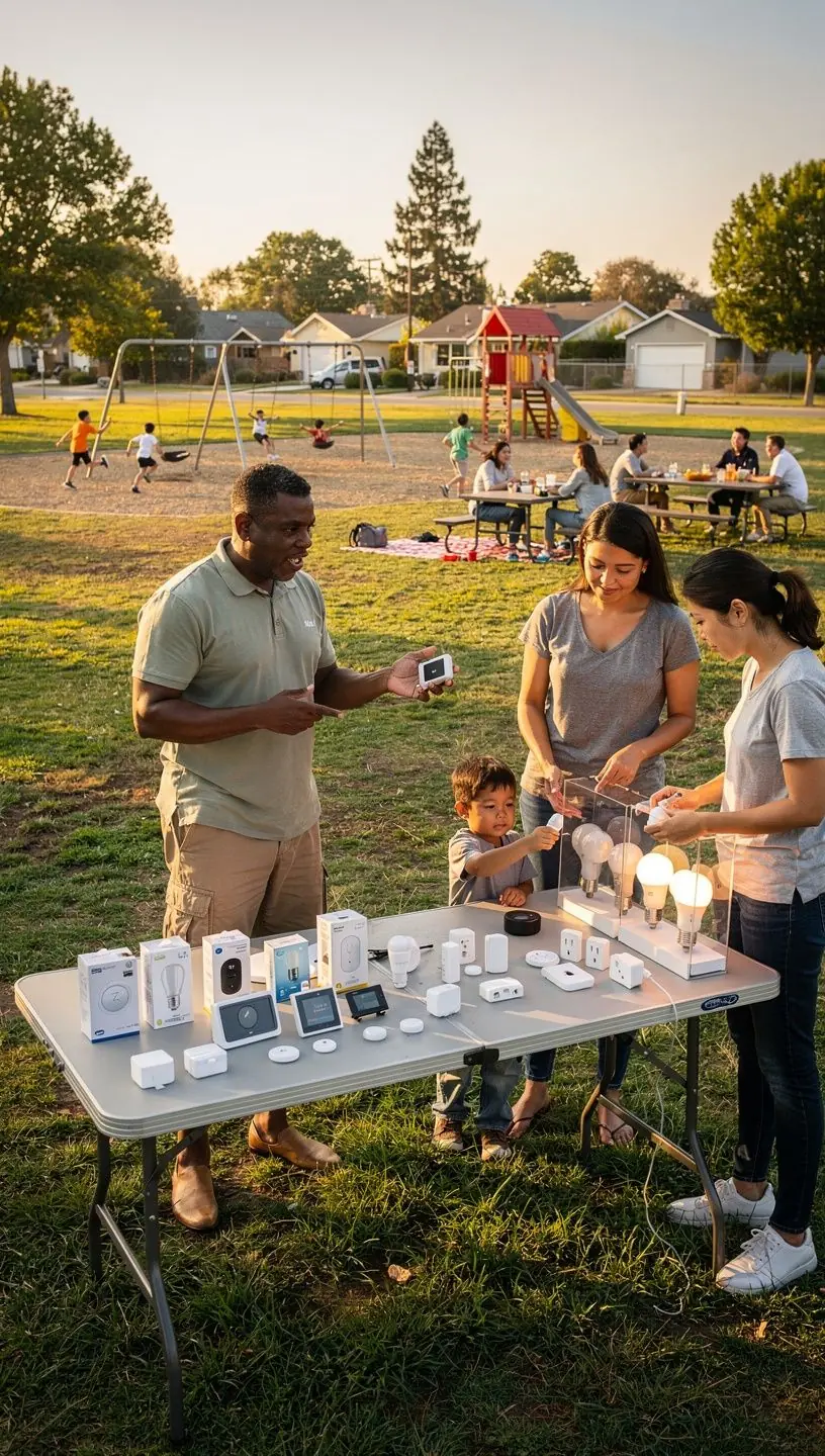 Volunteers setting up a free Wi-Fi hotspot in a public park to enhance digital connectivity for residents.